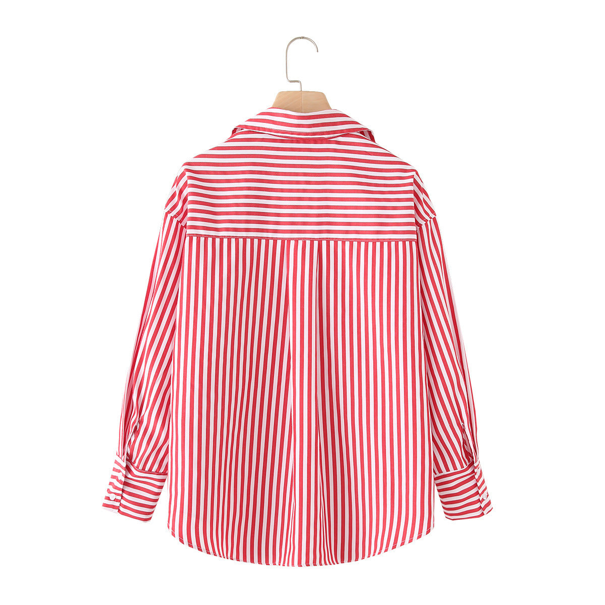 Women's collar long sleeved striped shirt top