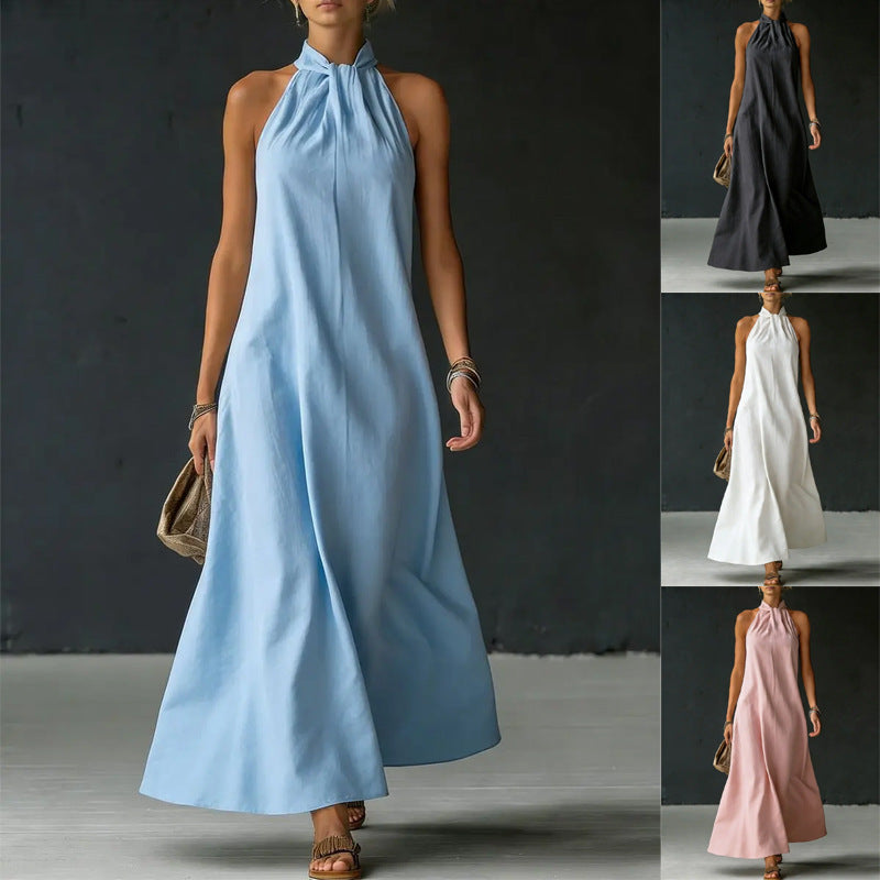 Spring Summer Women's Off-Shoulder Sleeveless Cross Front Dress