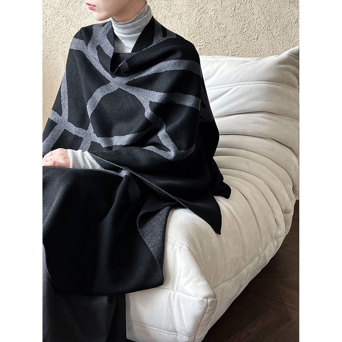 Thick striped cape cotton wool shawl women's coat