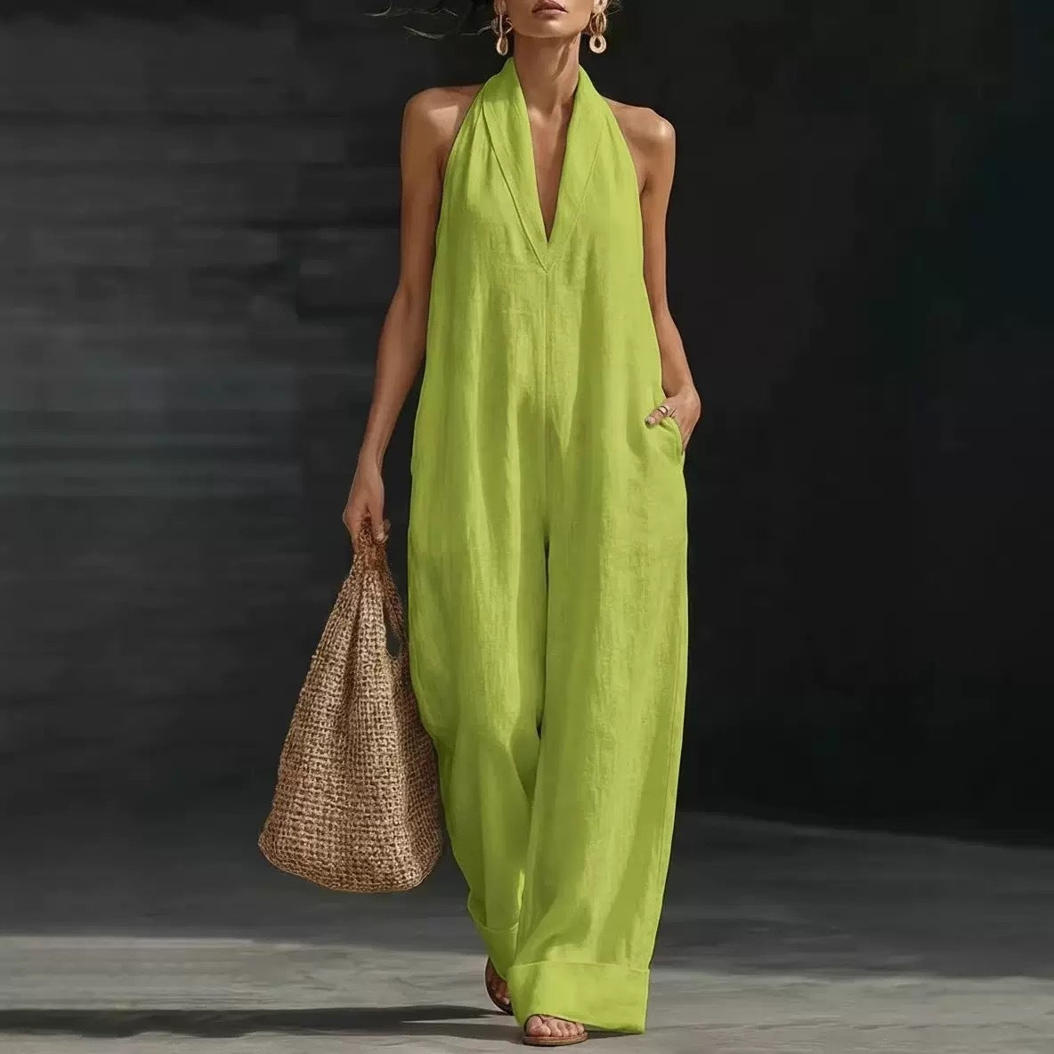 New Summer Women's Casual Solid Color V-Neck Dress