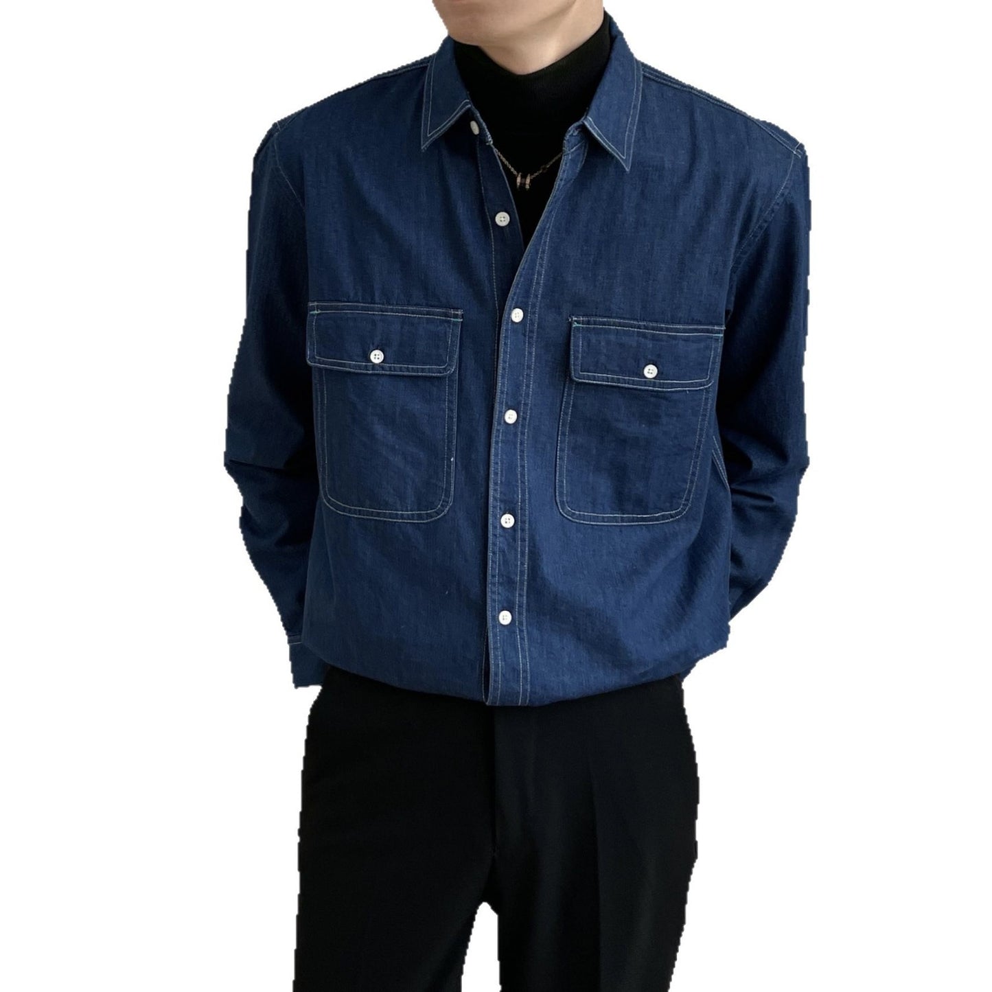 Retro denim shirt men's spring long sleeved shirt