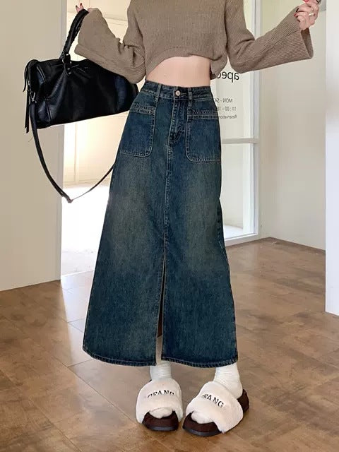 Retro High-Waisted Flared Denim Skirt for Women Fashionable and Stylish Spring Mini Skirt
