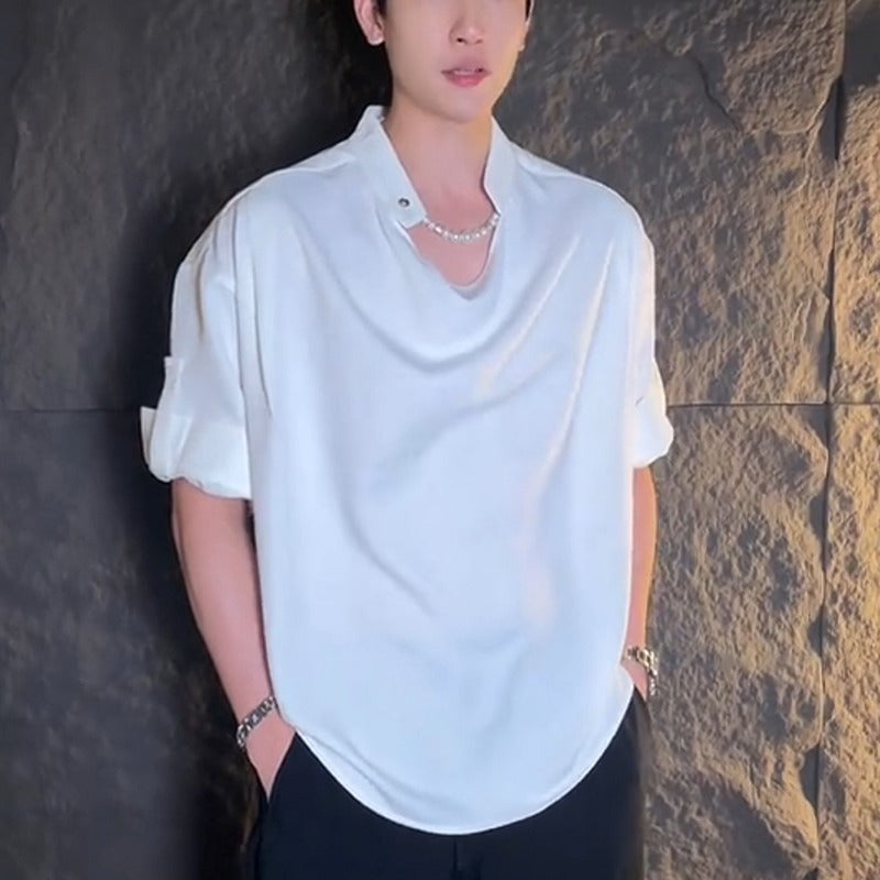 Stand up collar short sleeved T-shirt half sleeved top