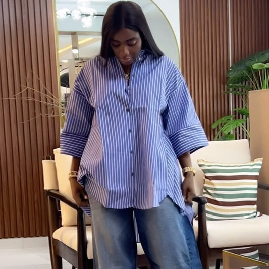 Women's Striped Long Sleeve Shirt Loose and Slimming Long Sleeve Top