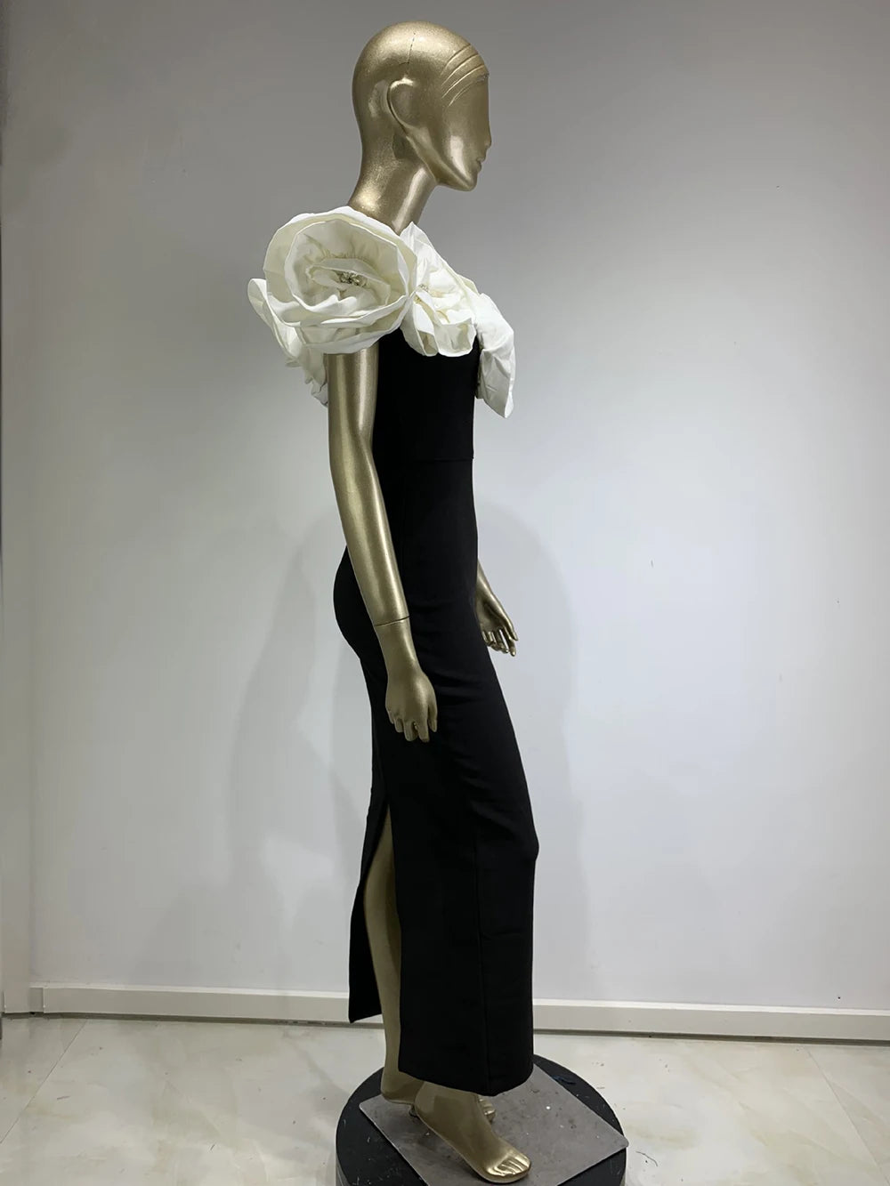 Bandage dress white large flower long formal dress