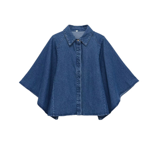 Long Sleeve V-Neck Denim Shirt for Women