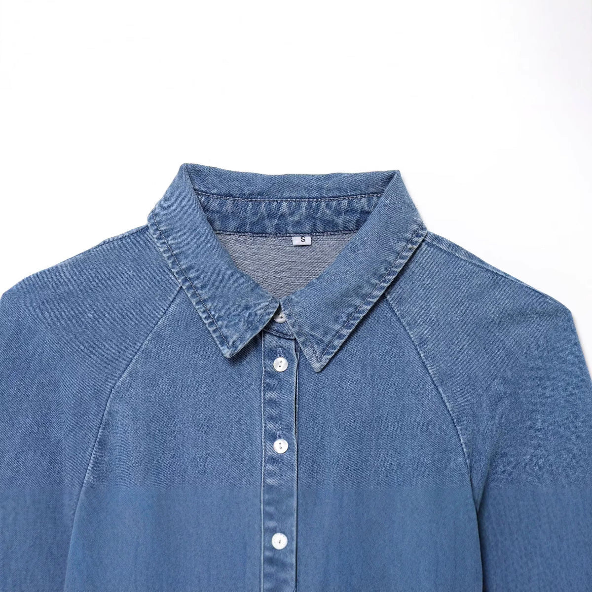 Women's long denim dress with belt and shirt collar