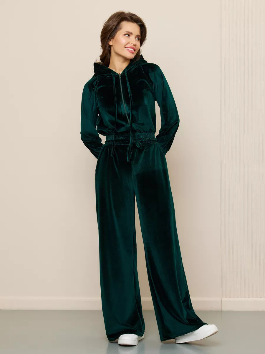 Women's Solid Color Zip-up Hoodie and Drawstring Pants Two-Piece Set