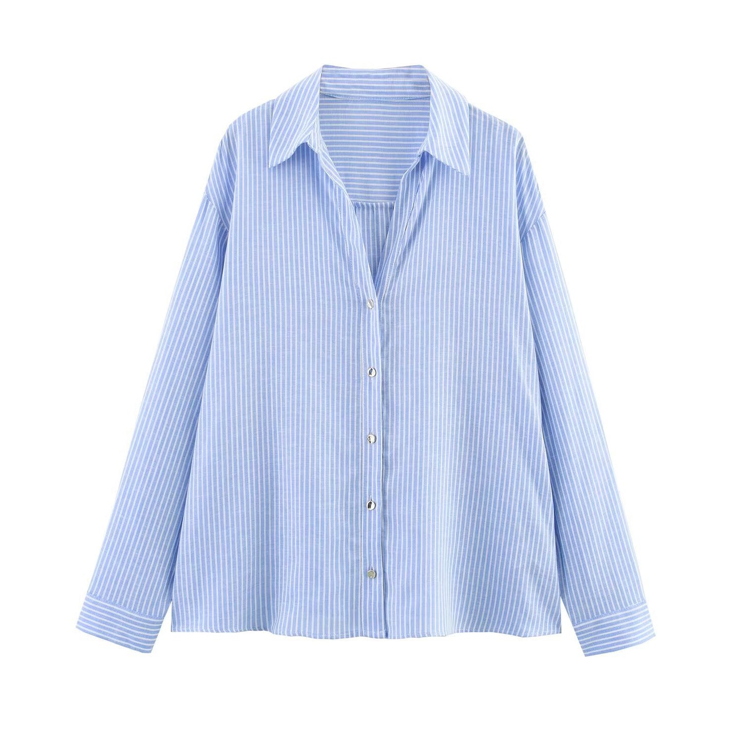 Women's collar long sleeved striped shirt top