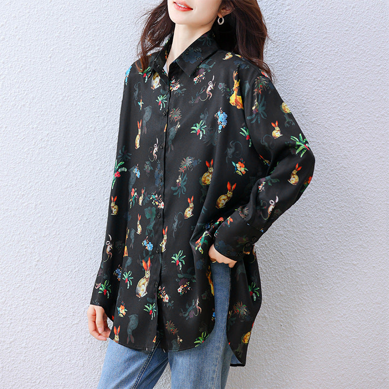 Plus Size Women's  Vintage Printed Blouse Loose Fit Shirt Women's Top