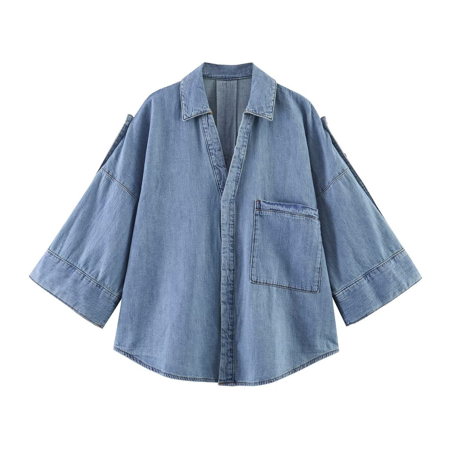Loose collar wide sleeved denim shirt