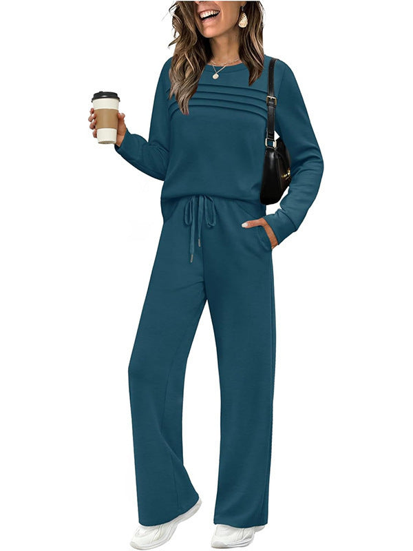 Solid color loose long sleeved top set