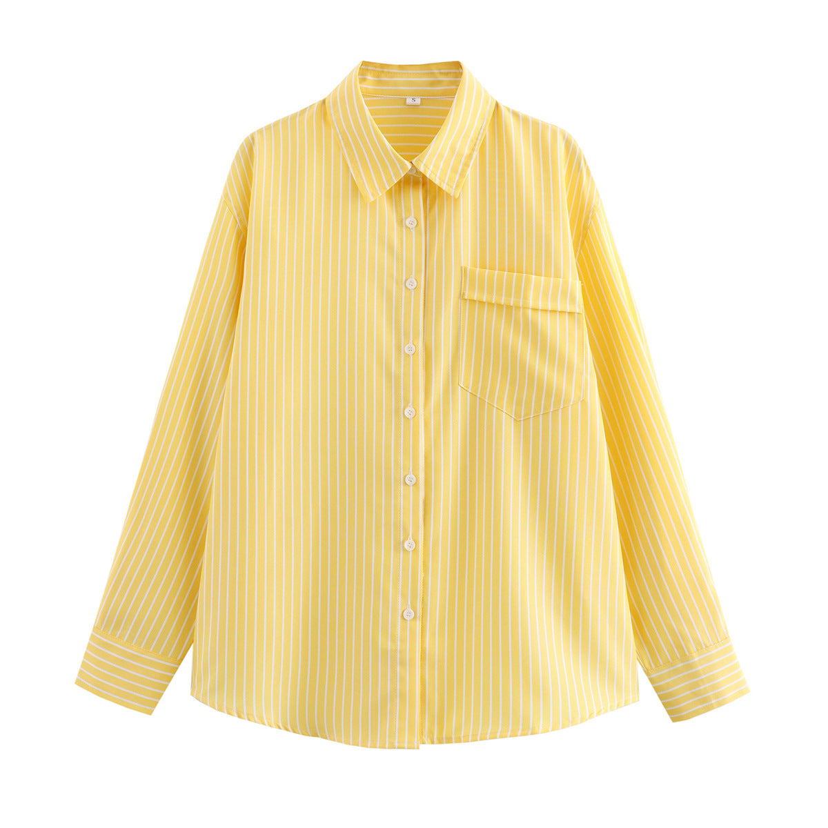 Collar loose casual striped long sleeved shirt contrasting color top for women