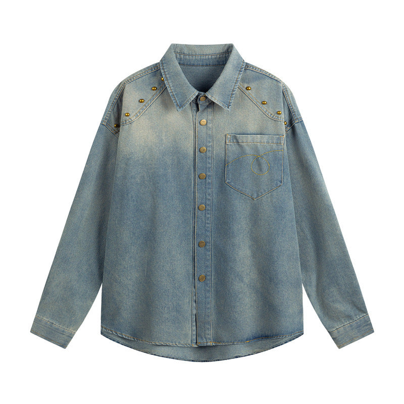 Loose washed denim men's and women's long sleeved shirts