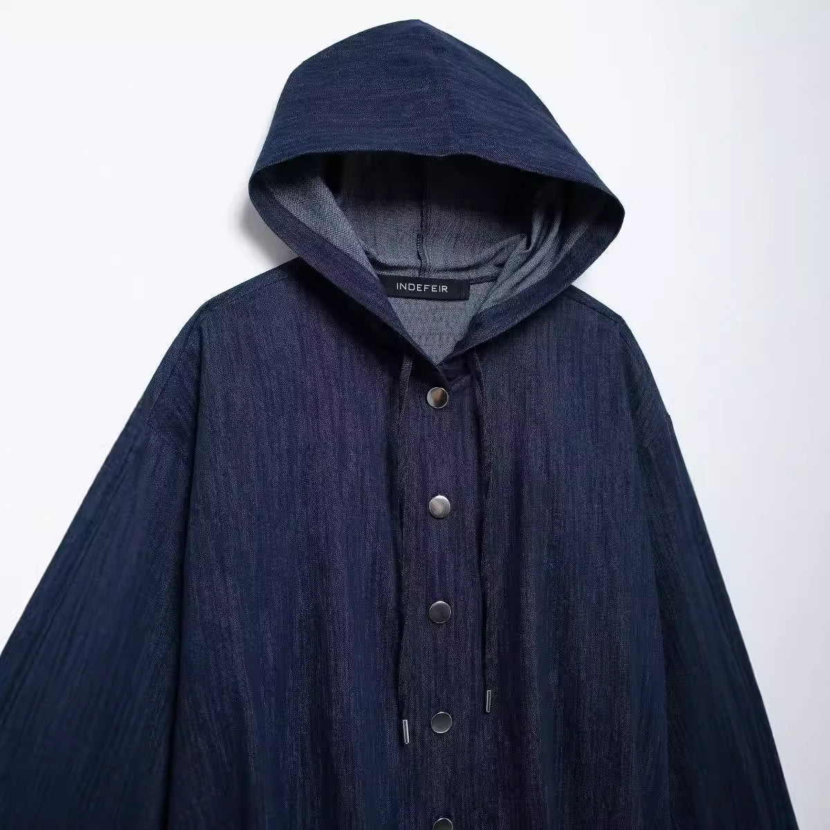 Casual Chic Women Denim Suit Solid Button Hooded Blouse Drawstring Straight Pants New Fashion Suits