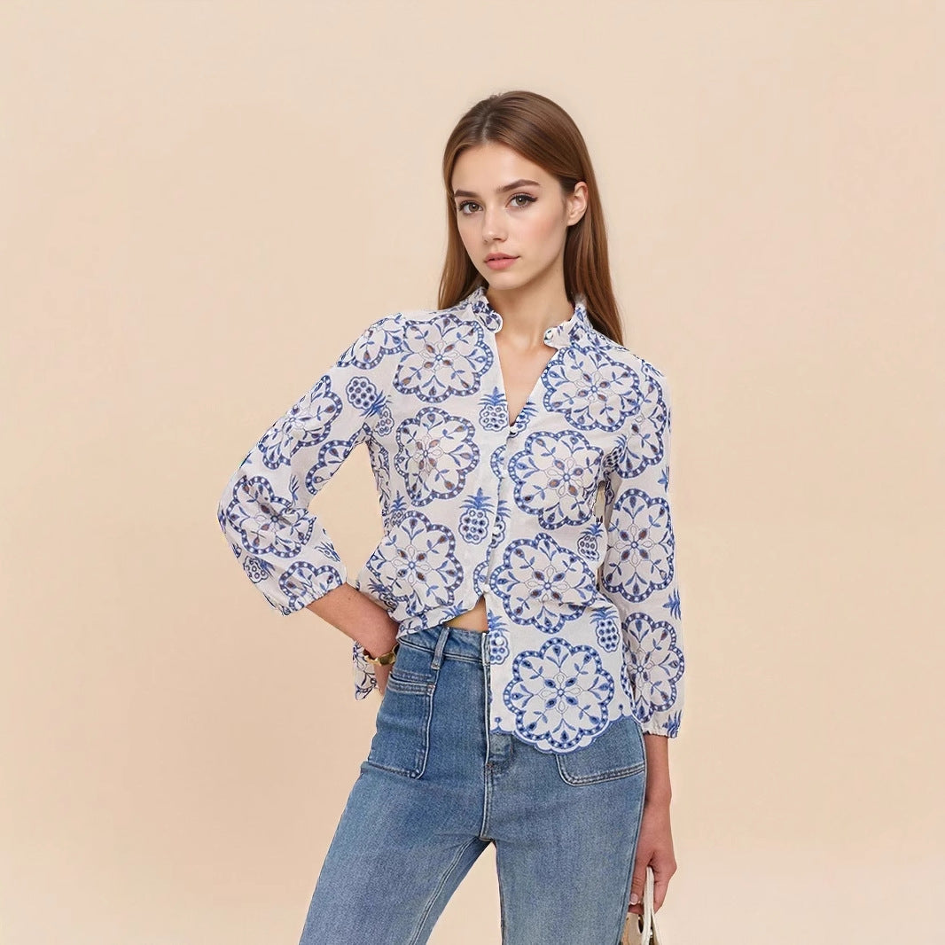 Stand up collar button up top