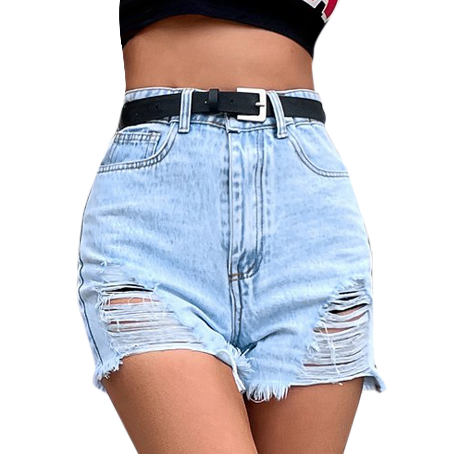 Distressed Raw Hem Denim Shorts