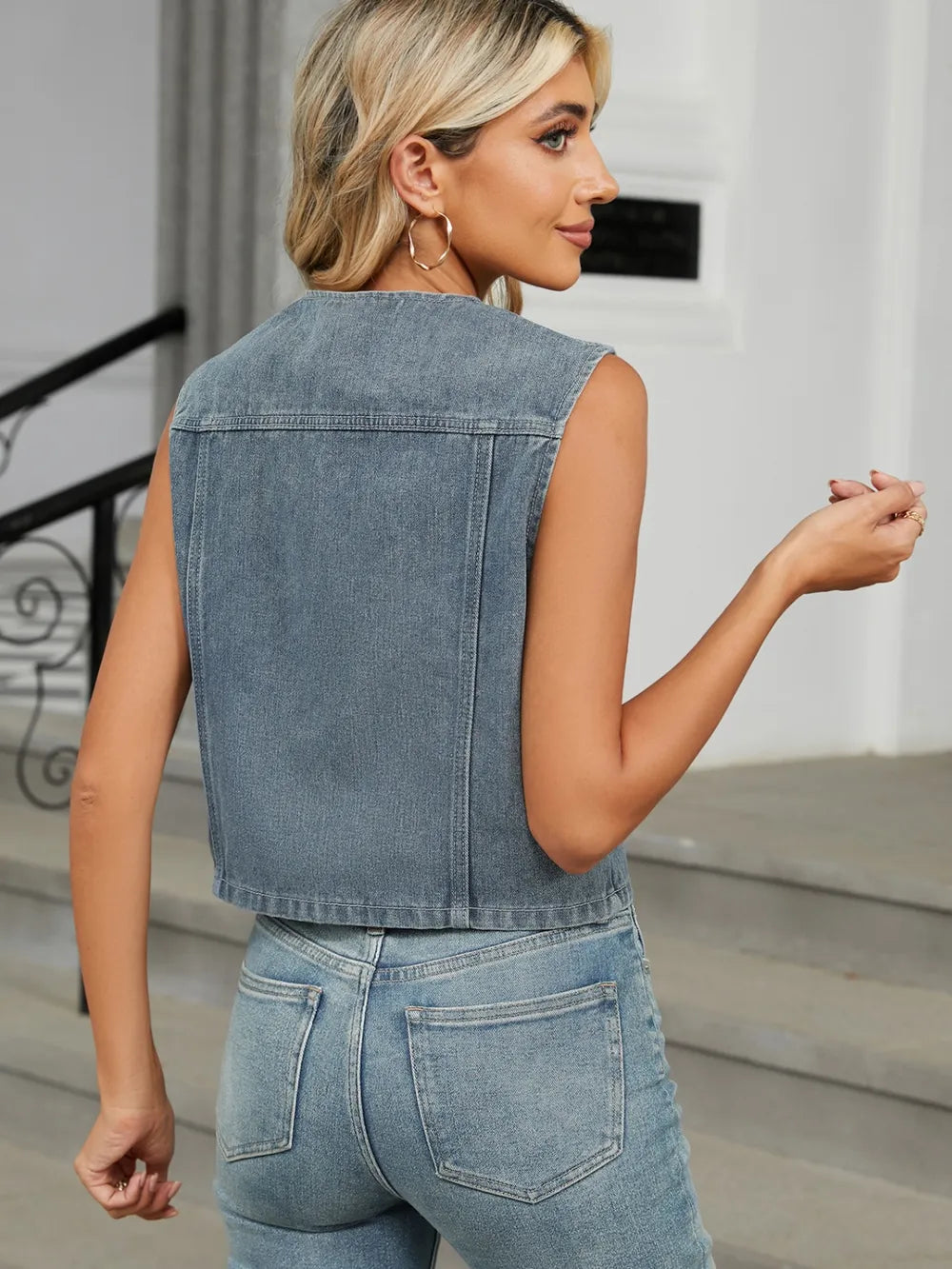 Washed slim fit denim vest