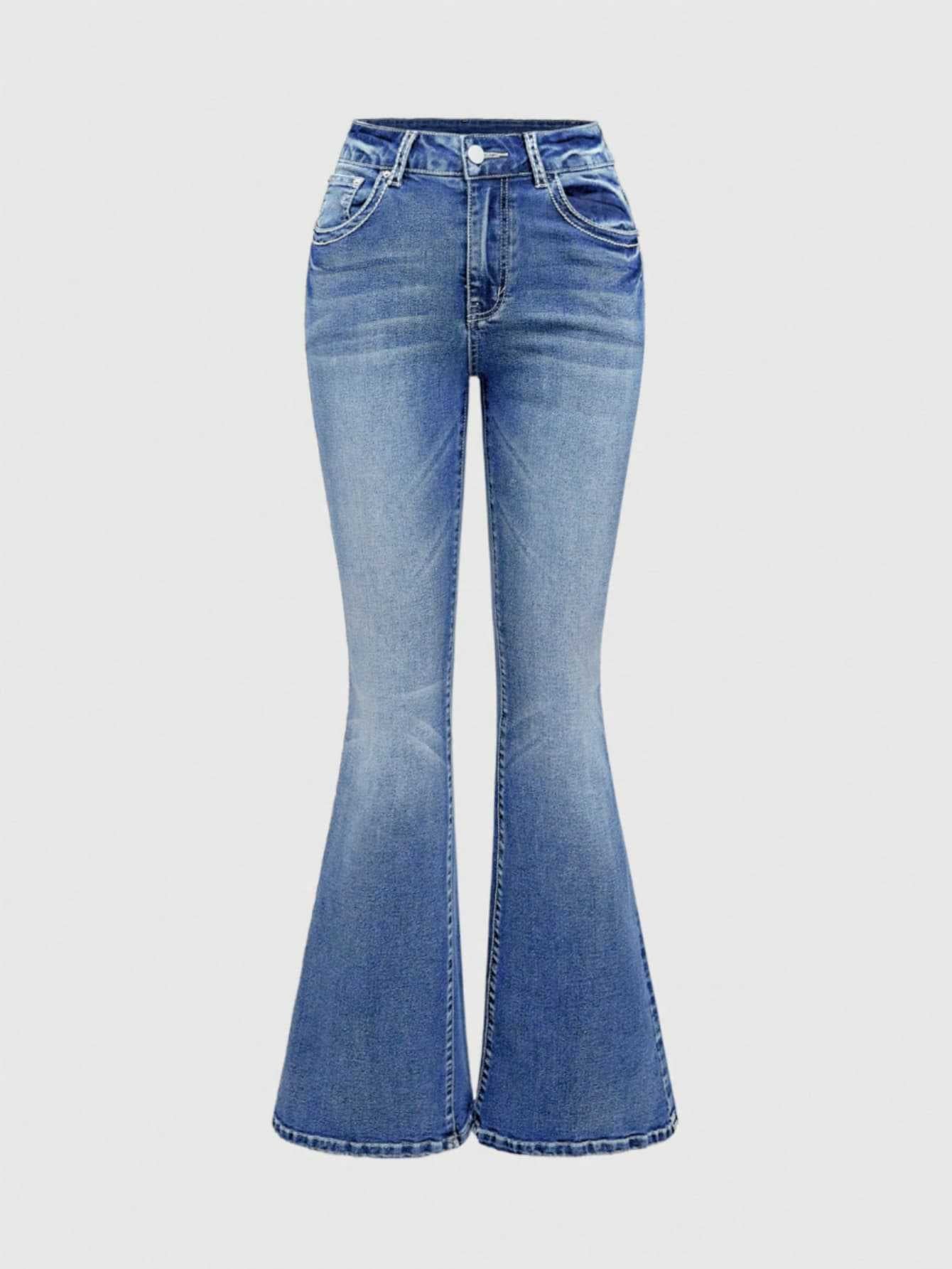 Blue Denim Long Pants with Embroidery Design