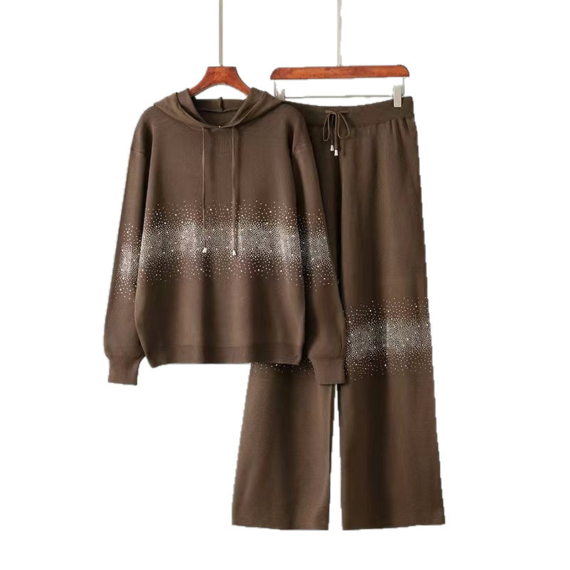 Loose hooded sweatshirt wide leg pants two-piece set