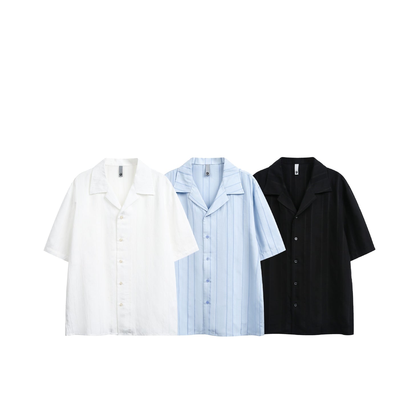 Striped Cuban Collar Short-Sleeve Shirt for Men Loose Casual Shirt