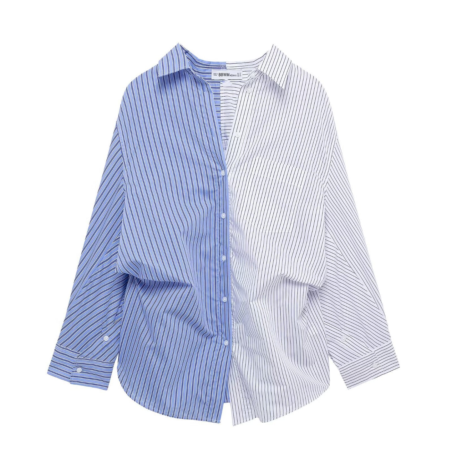 Fashionable loose patchwork striped long sleeved shirt