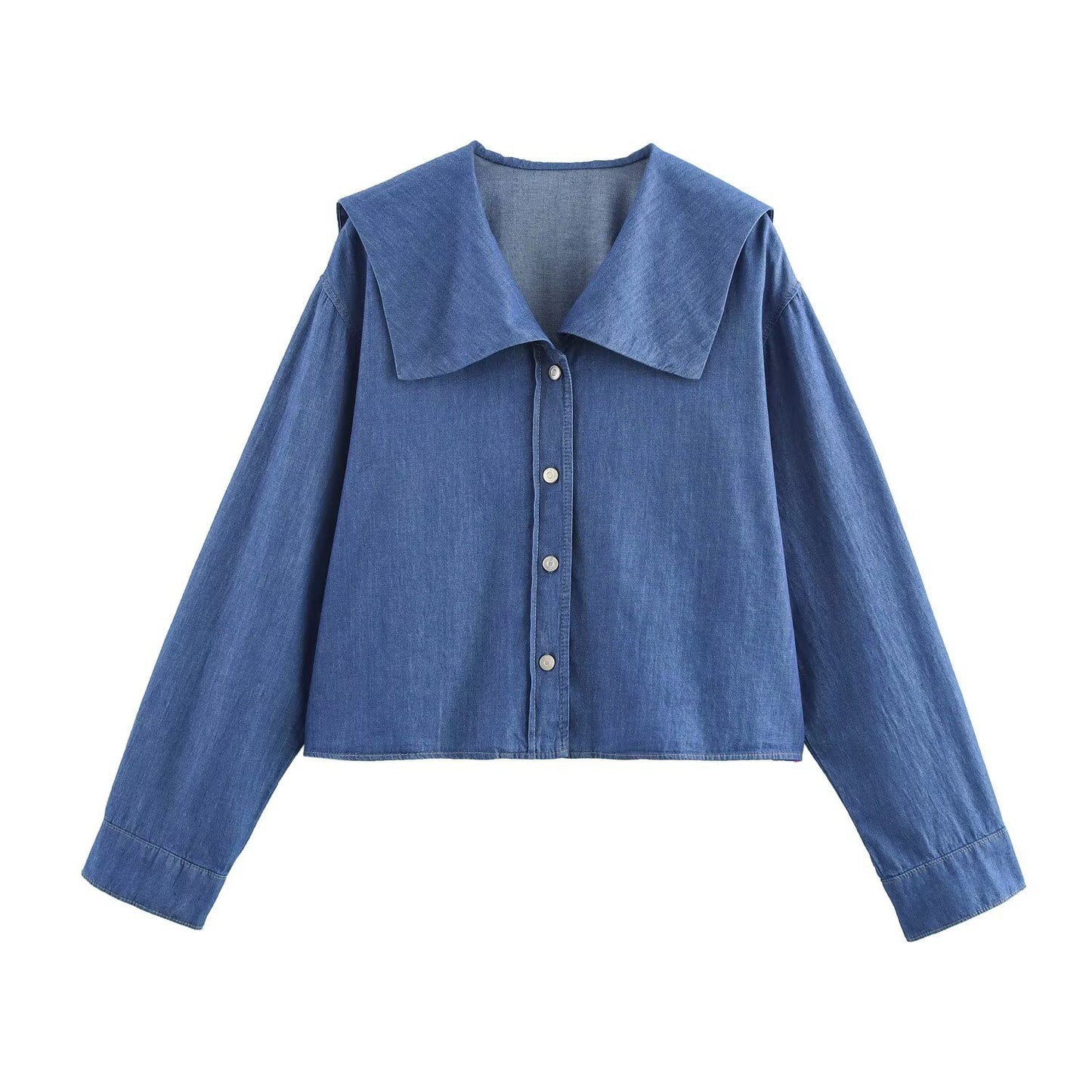 Women's versatile denim collar shirt