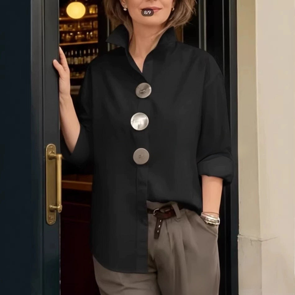 Solid Color Long Sleeve Stand-up Collar Shirt