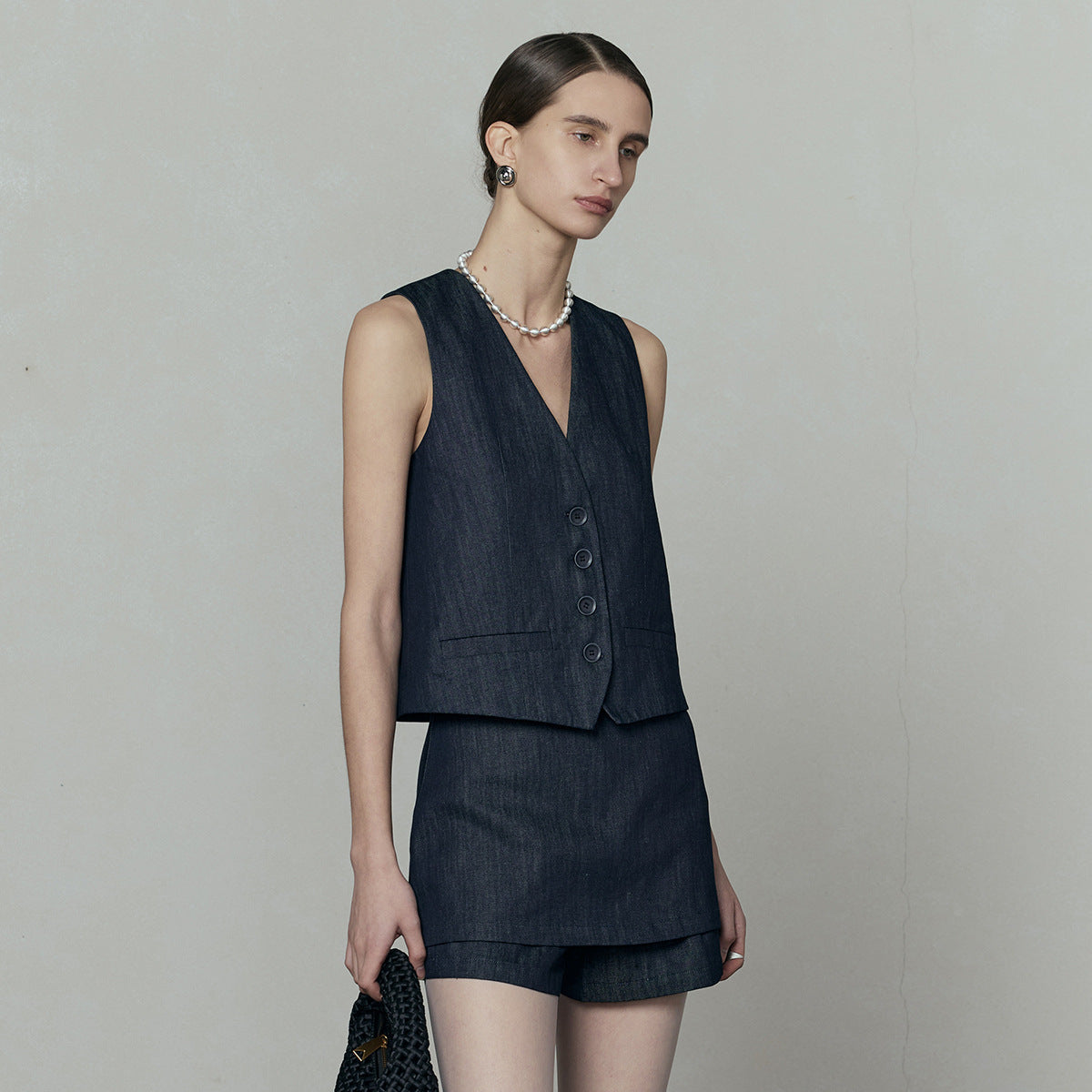 White Vest Women Linen Denim