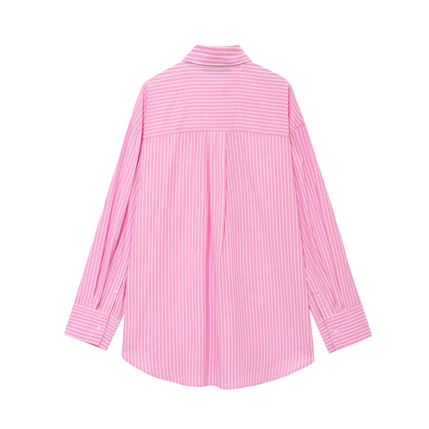 Striped collar long sleeved shirt top for women