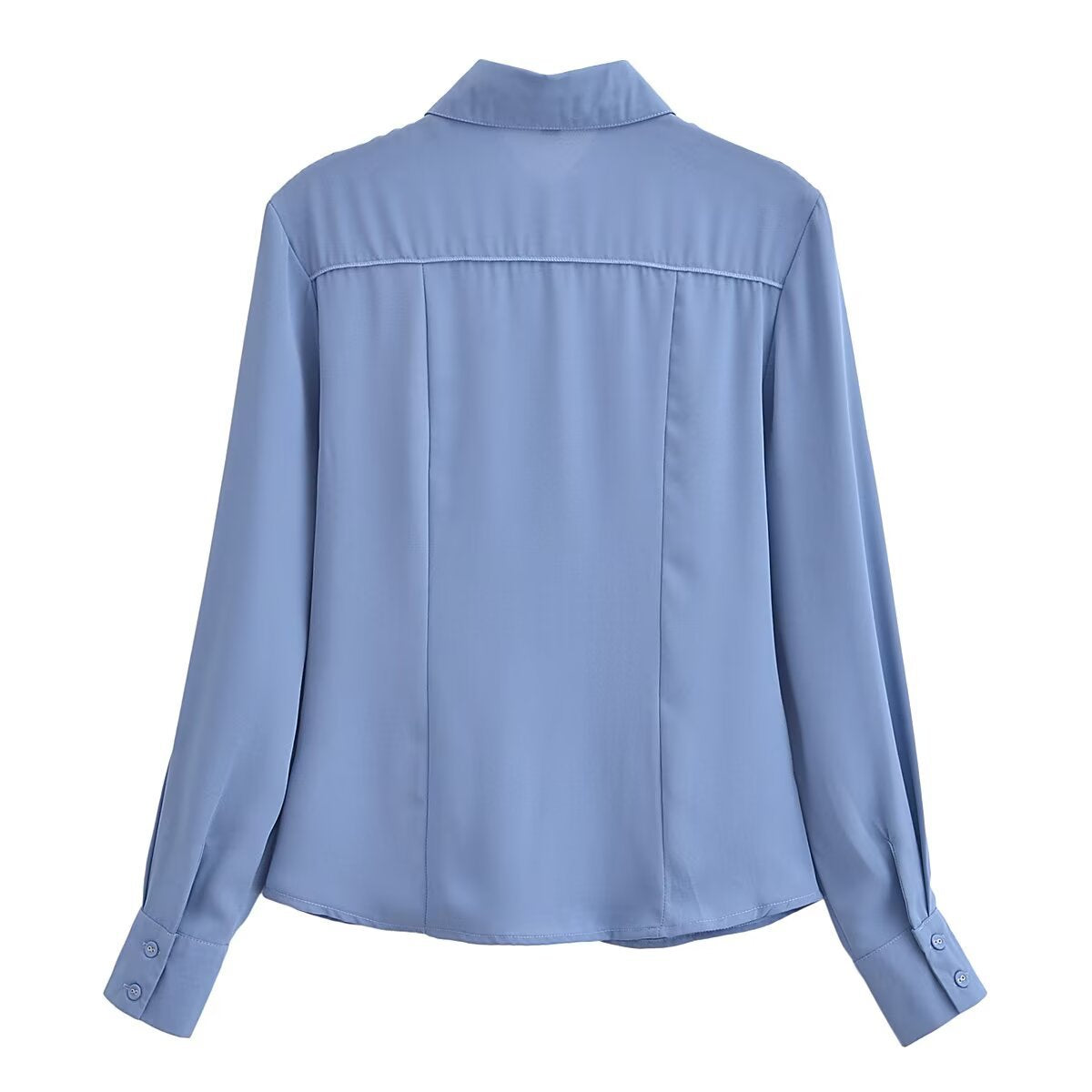 Long sleeved blue pocket embellished crepe shirt
