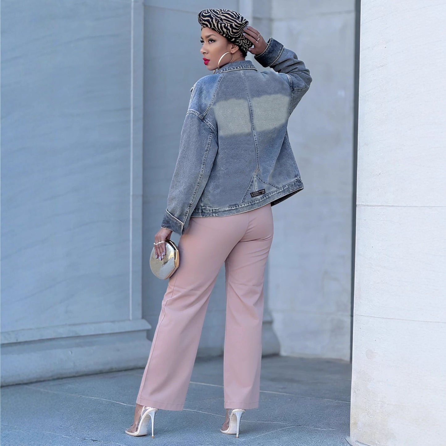 Street Style Loose Fit Oversized Pocket Bleached Denim Jacket