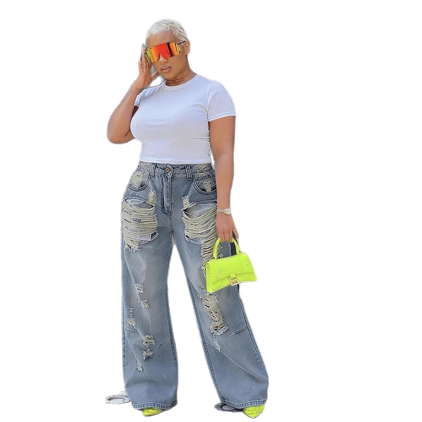 Street Rip ampTear Washed Straight Leg Jeans