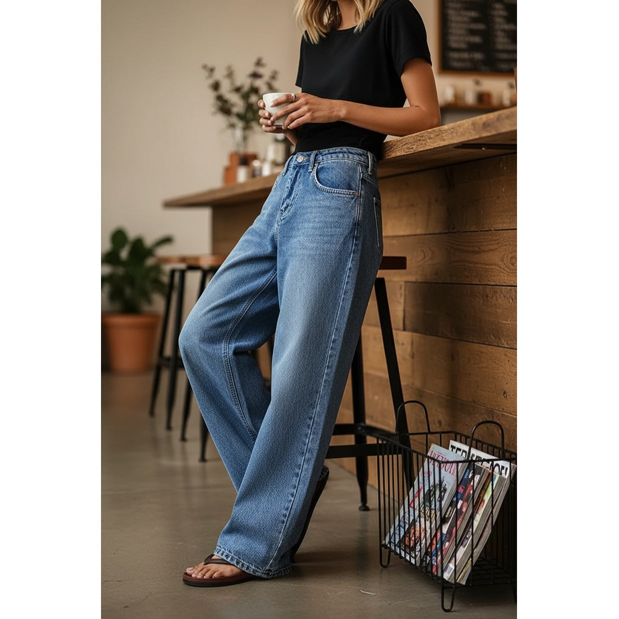 HME Women's Denim Pants Casual Loose Wide Leg Straight Leg Long Pants Fashion Women's Clothing for Trade