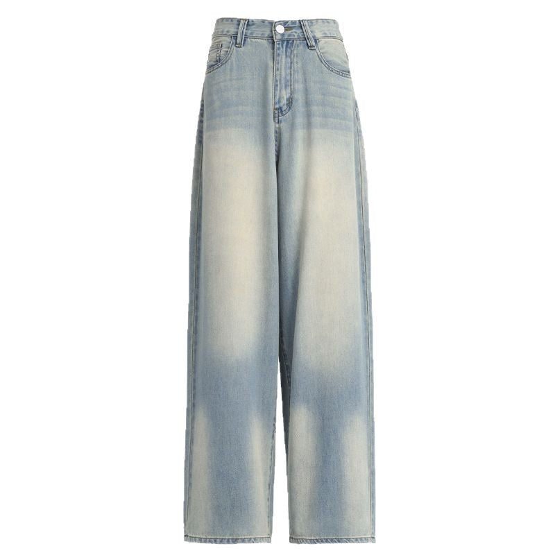 Tencel Wide-Leg Jeans Women Retro Vintage Popular Loose Straight Floor-Length Denim Pants