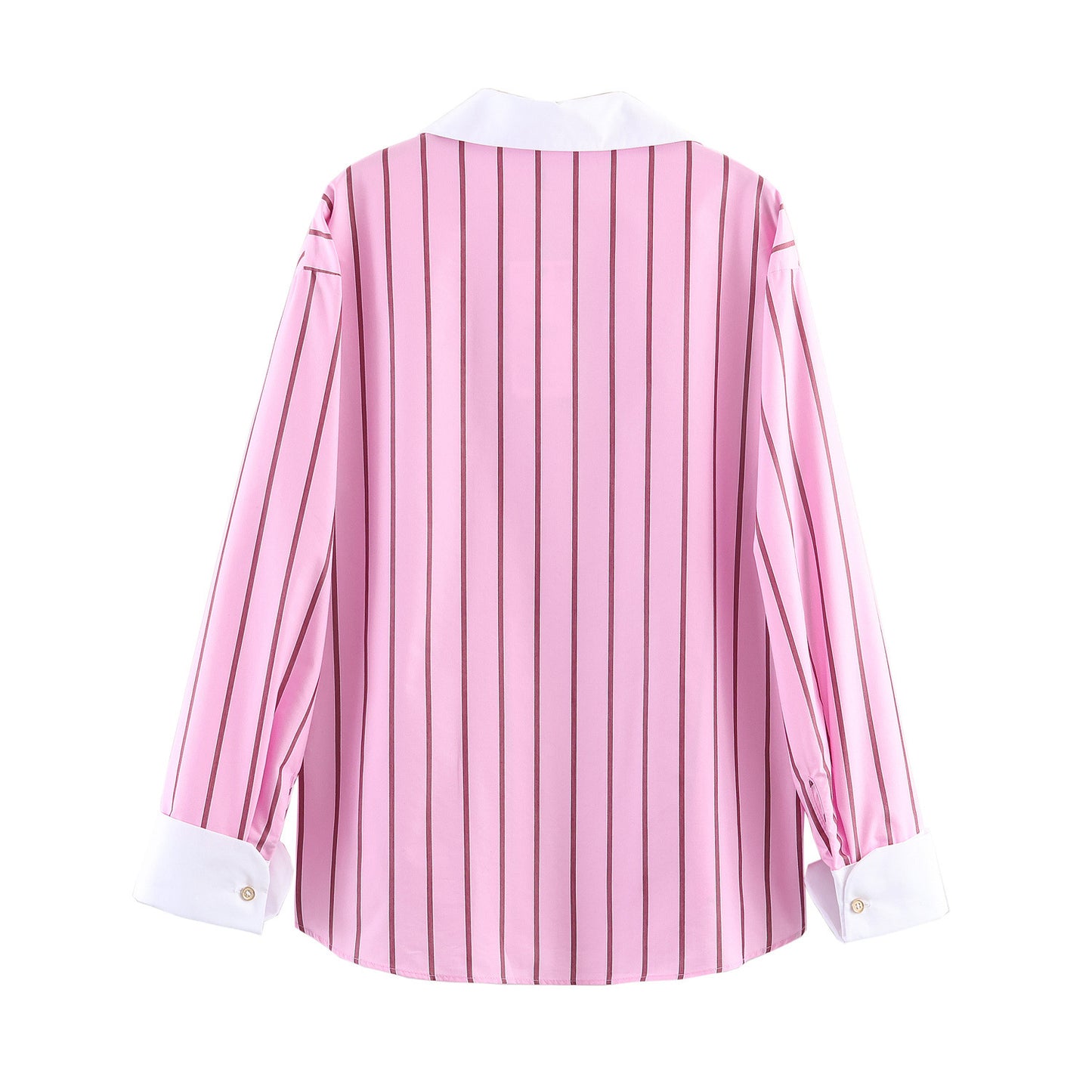 Long sleeved lapel contrasting cuffs striped shirt