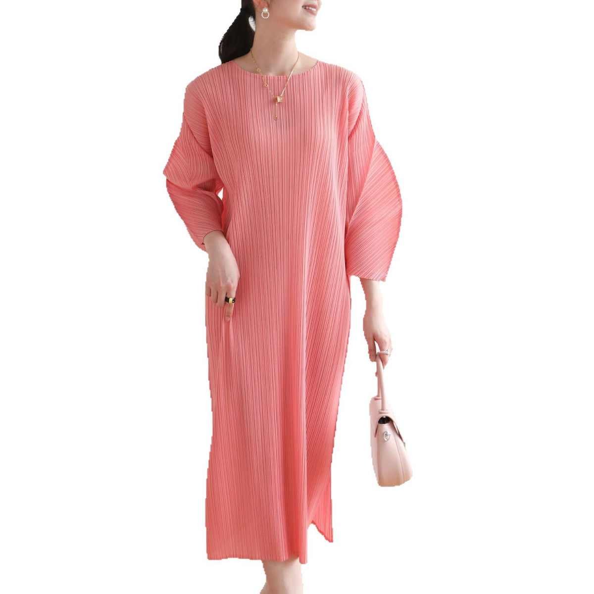 High-End Pleated Loose Casual Dress with Premium Quality, Large Size, Spring Fashion Style