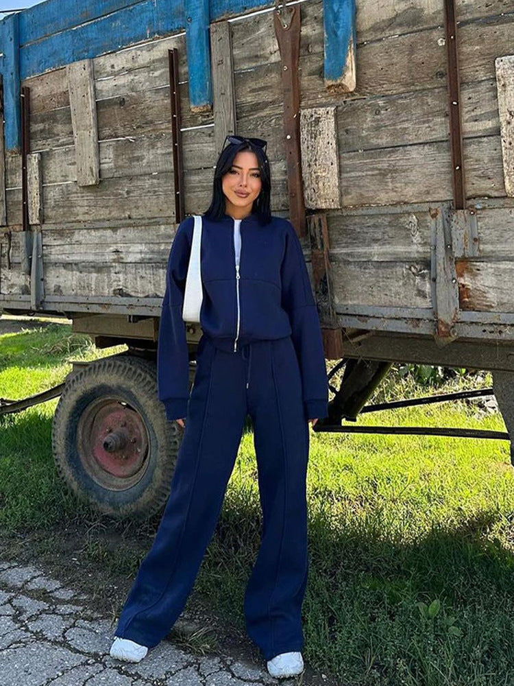 Casual Set for Women, Open Front Sweatshirt Long Sleeve Jacket and Pants Two-Piece Outfit