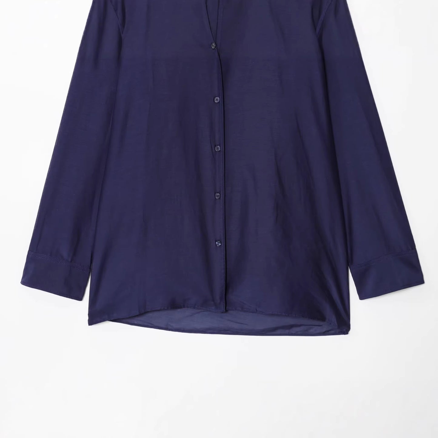 Collar long sleeved solid color loose shirt