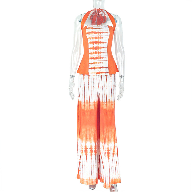 Backless Printed Dress Set Halter Two-Piece Set