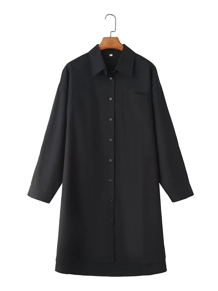 Women's collar long sleeved loose long single breasted shirt