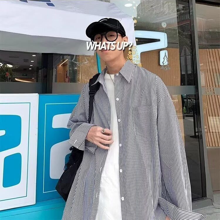 Versatile striped shirt casual student long sleeved shirt