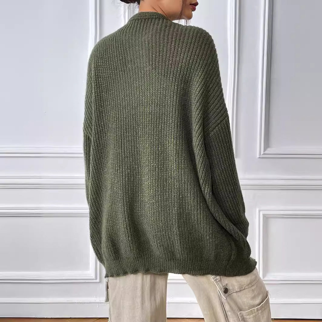 Simple Casual Cardigan for Women, Solid Color Knit Sweater Coat