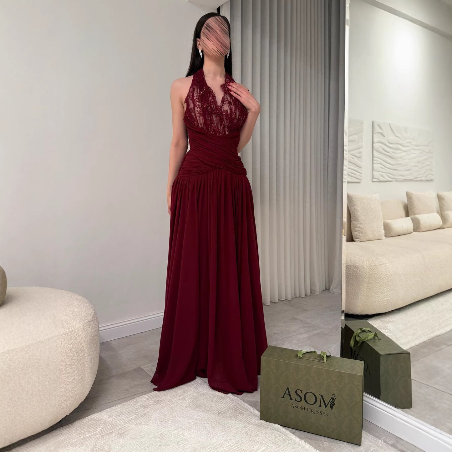 Elegant Red Lace Spliced Long Evening Dress for Women, Slim Fit, Formal Party Gown