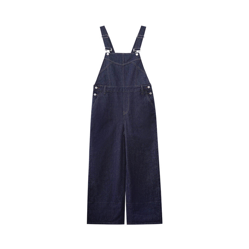 Shoulder wide leg straight leg denim overalls