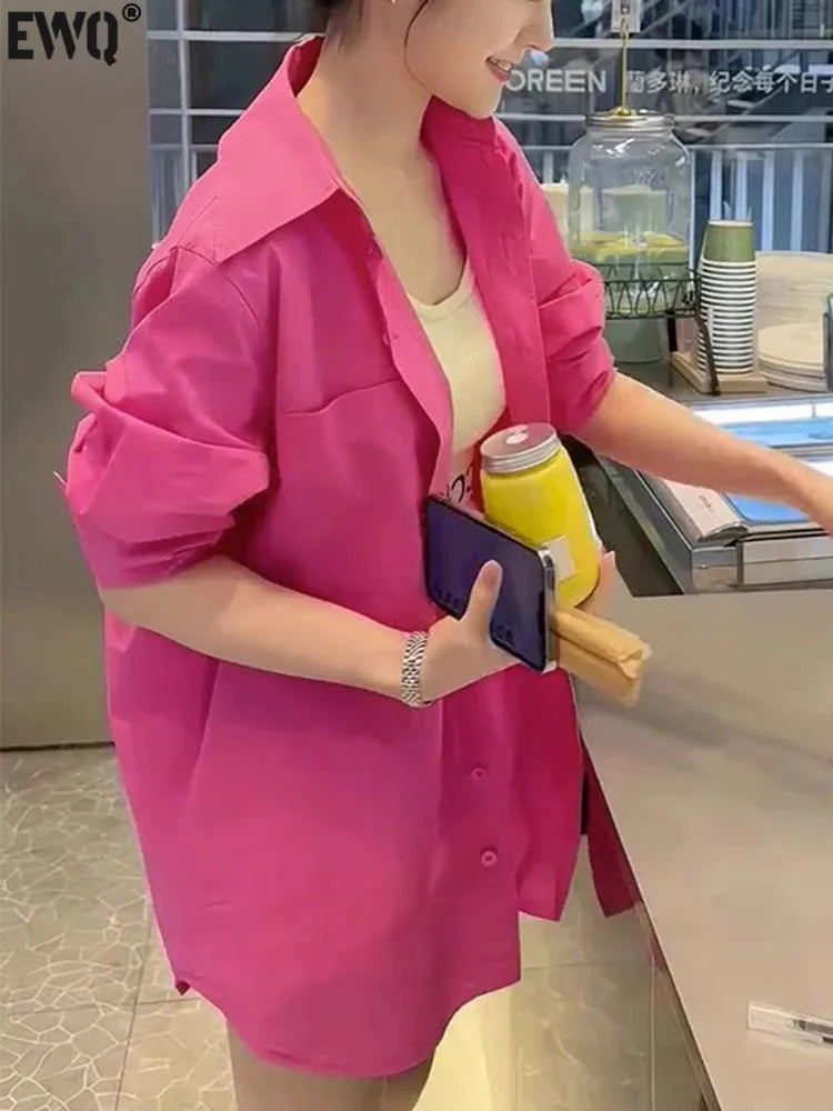 Sunscreen pink shirt, women's new style shirt jacket, summer long sleeved French style top with a niche and loose design