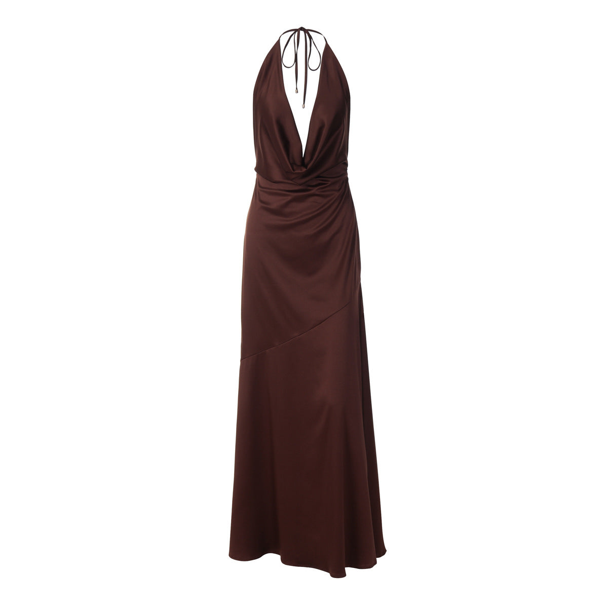 women's sexy low-cut deep V-neck halter tie-back large open back fitted slimming evening dress gown