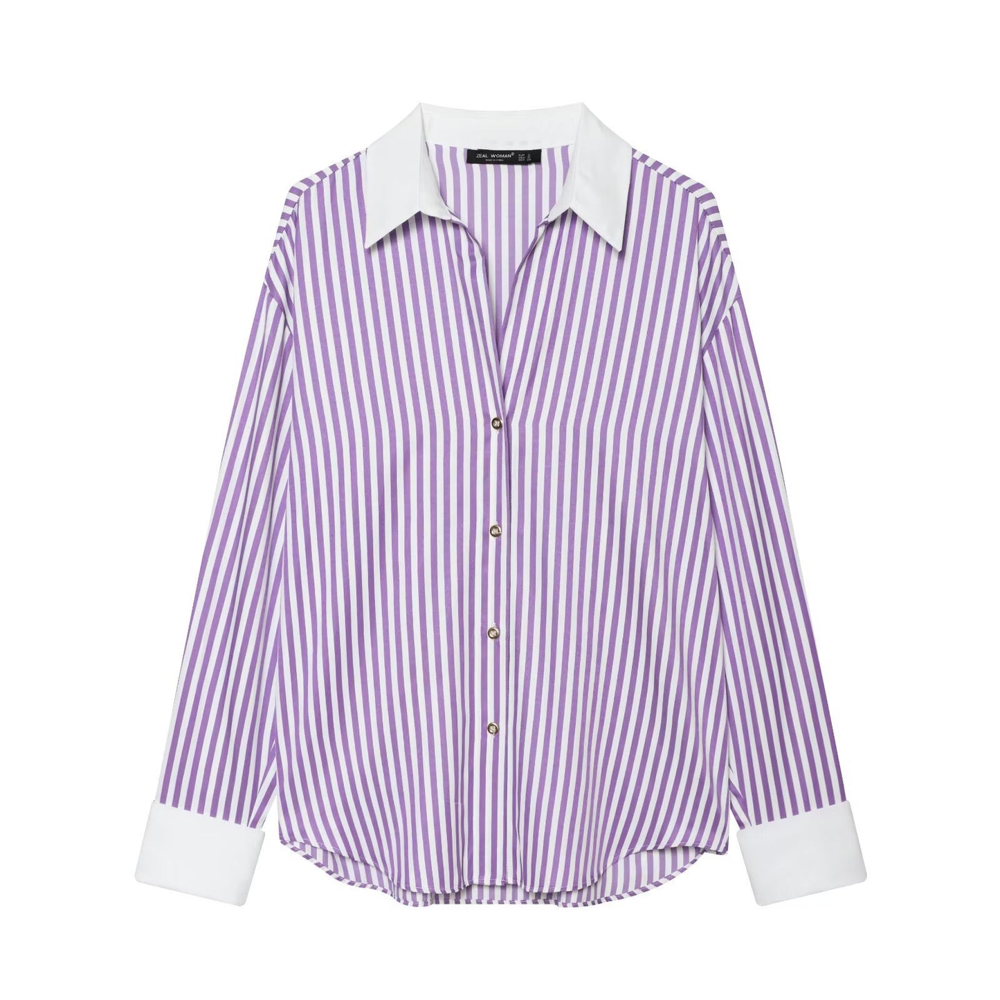 Long sleeved lapel casual striped poplin shirt
