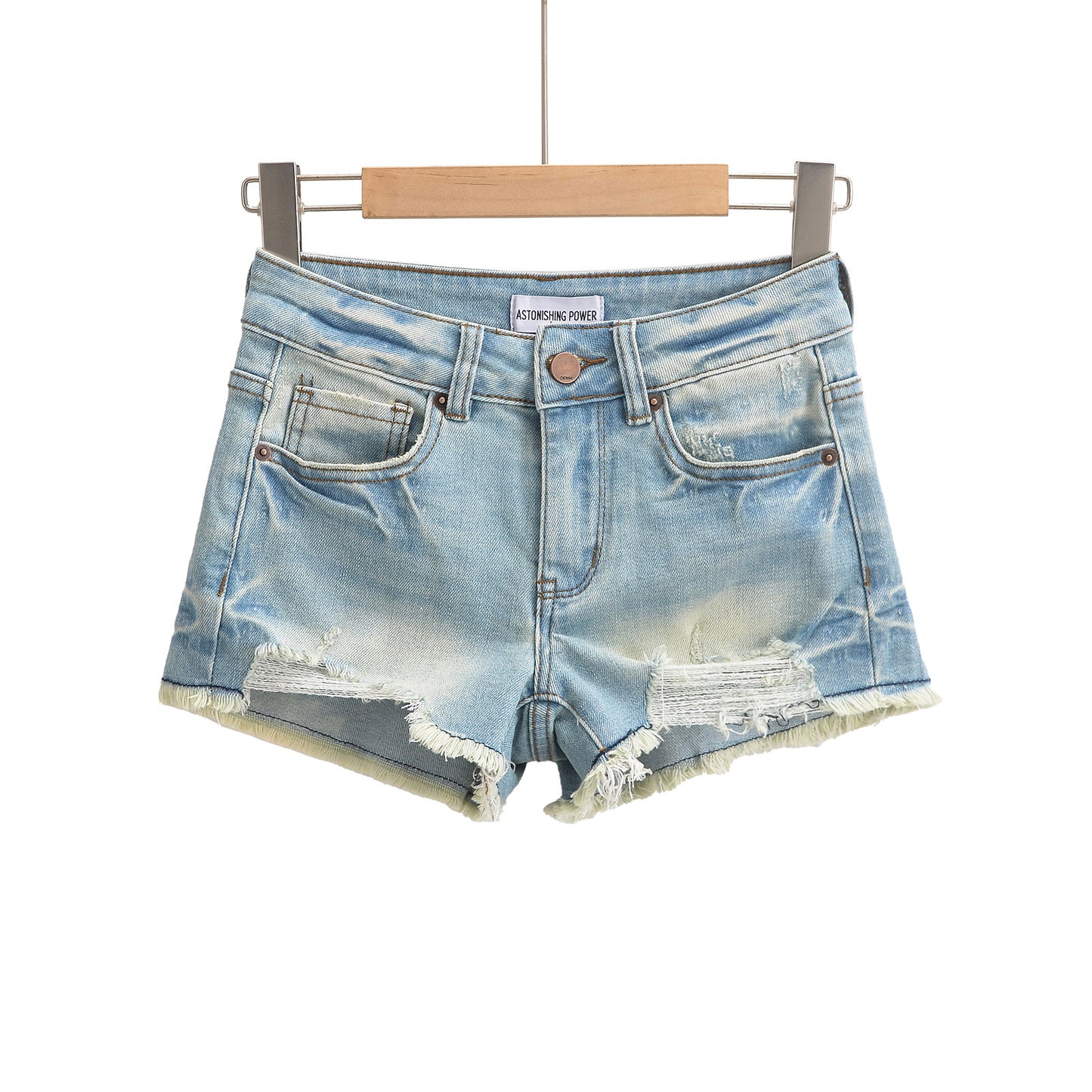 High-Waisted Distressed Denim Shorts