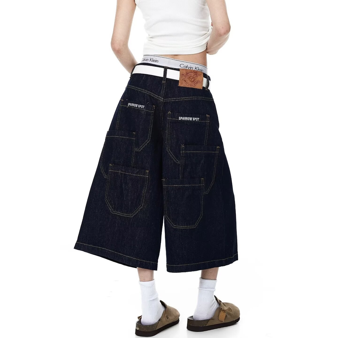 Deep Blue Wide-Leg Cropped Jeans for Women